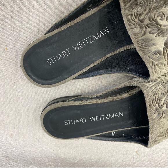 STUART WEITZMAN Mulearky Jacquard Velvet Mule Slides in Grerom Size 7M - Picture 15 of 16